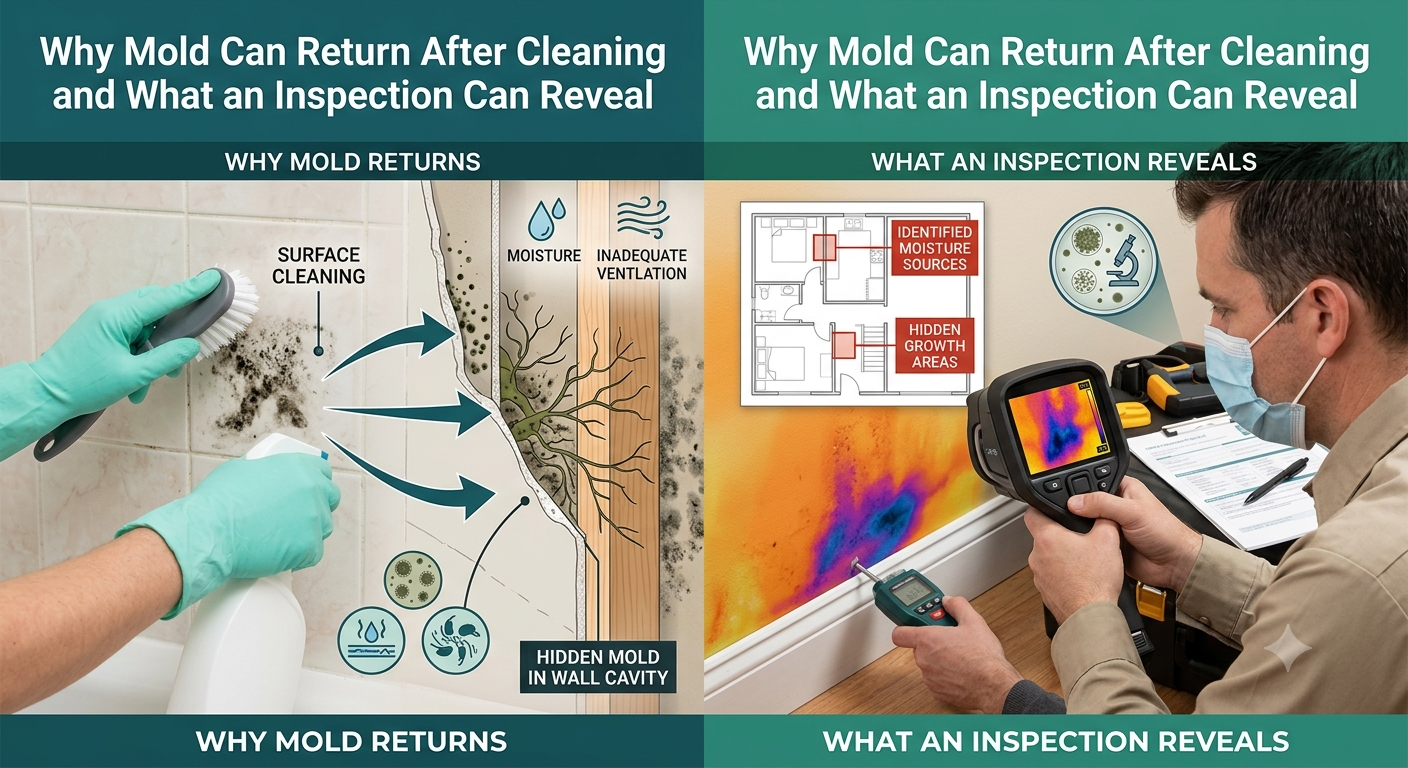 FunGuy Mold Inspections | Why Mold Can Return After Cleaning and What an Inspection Can Reveal FunGuy Mold Inspections | Why Mold Can Return After Cleaning and What an Inspection Can Reveal